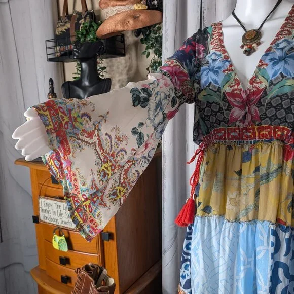 Johnny Was Dunas Patchwork Silk Dress SMALL NWOT - Picture 5 of 10